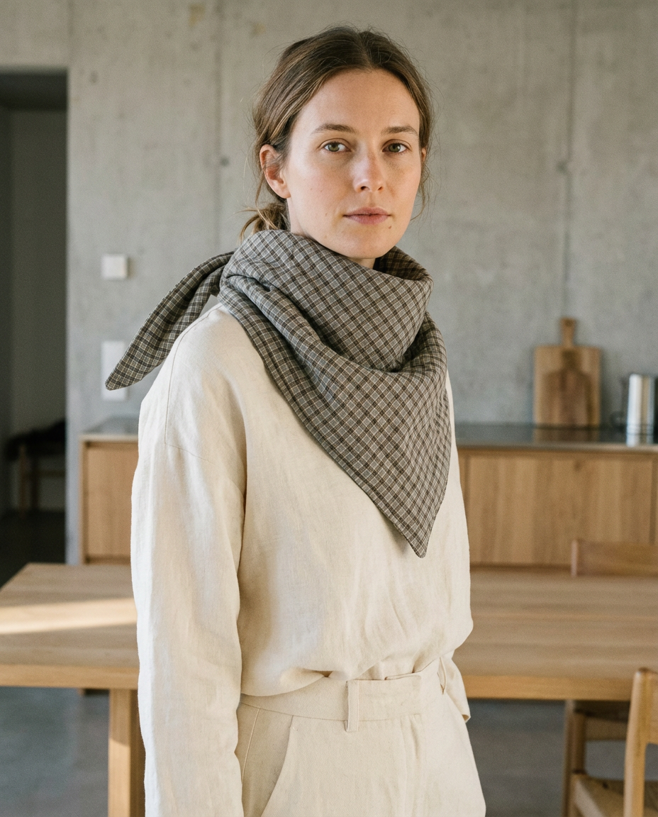 Scarf Cape checkered khaki