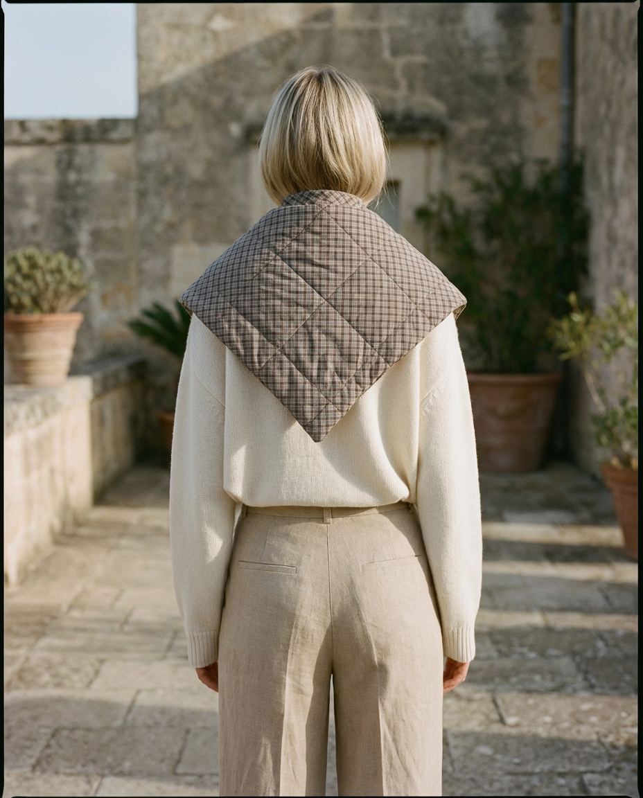 Scarf Cape checkered khaki