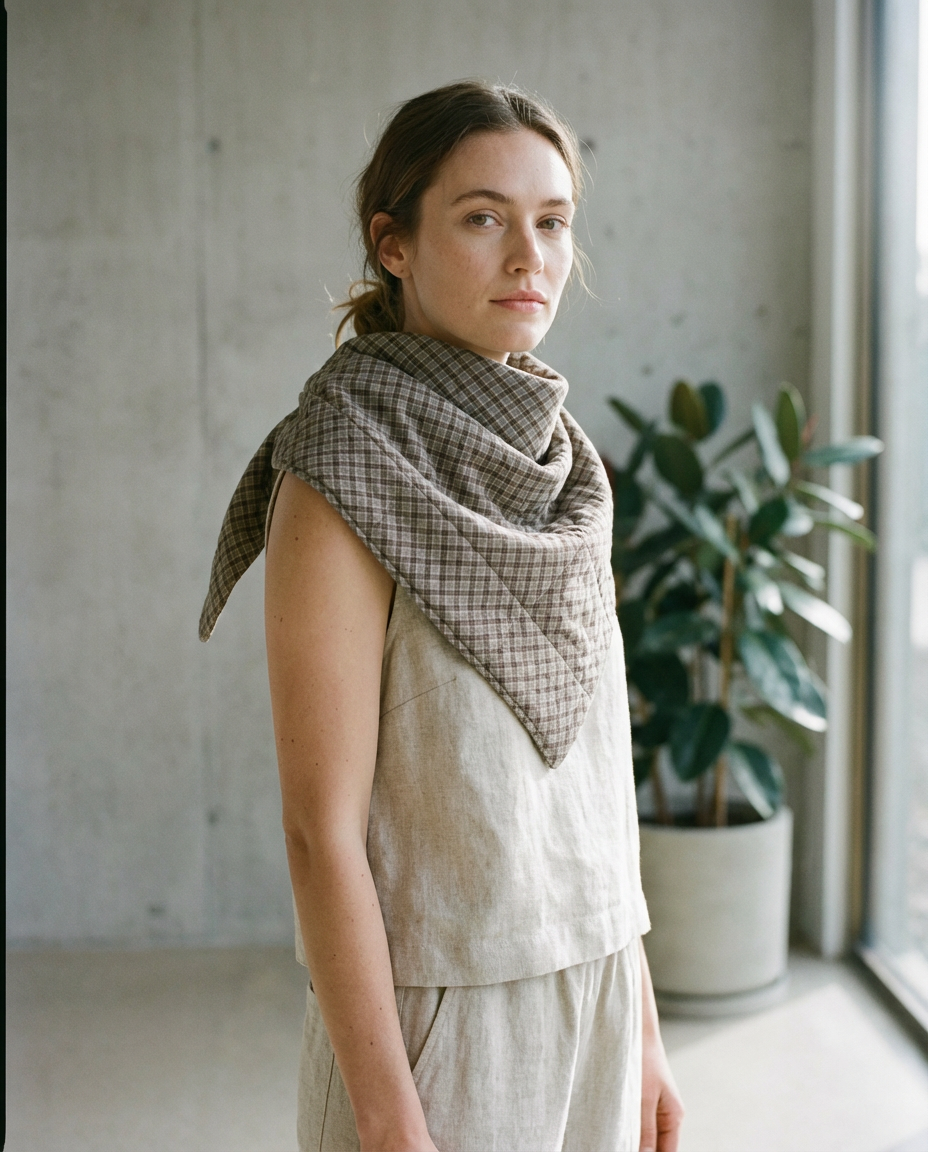 Scarf Cape checkered khaki