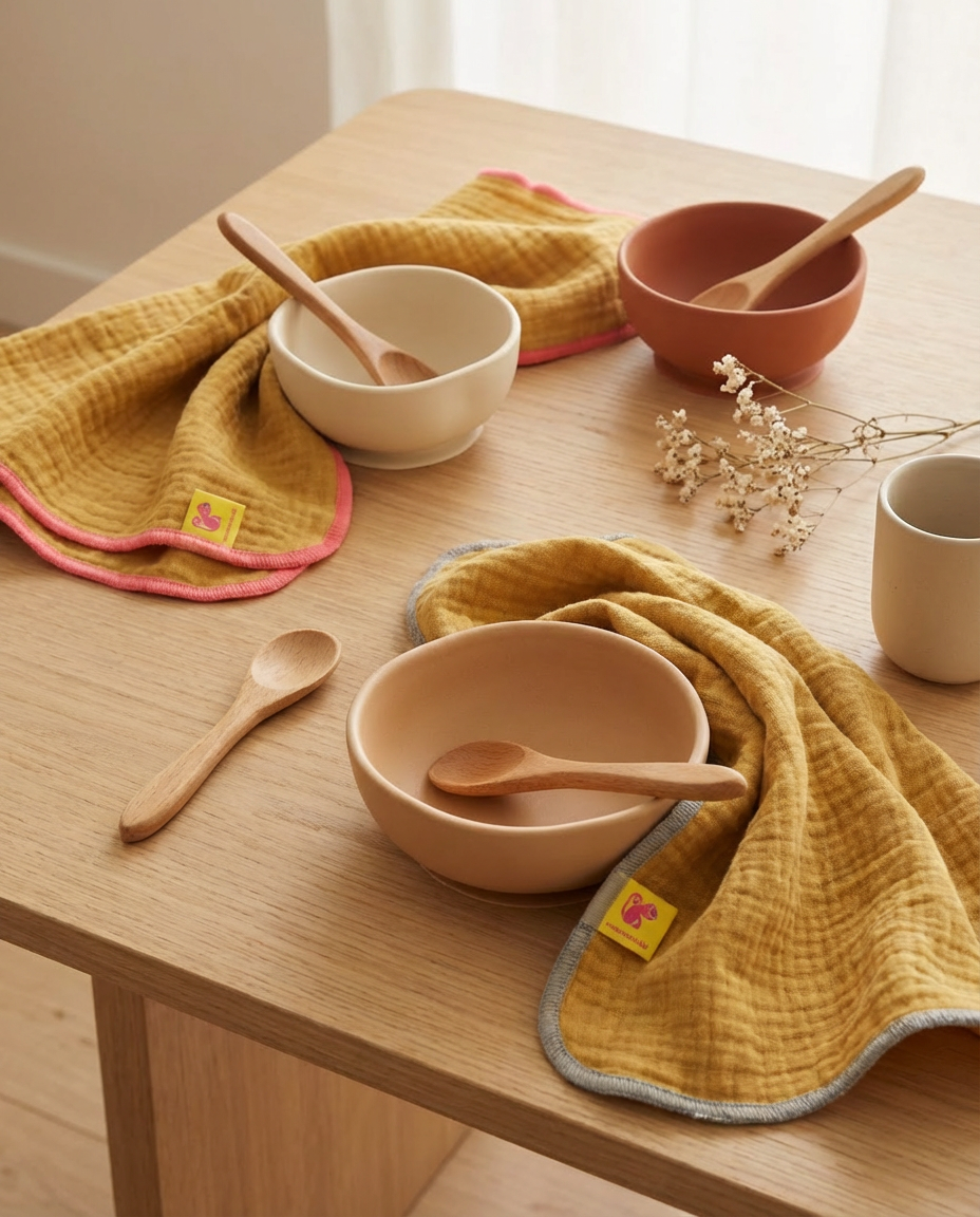Pack of 2 Muslin Cloths Organic Cotton CURRY