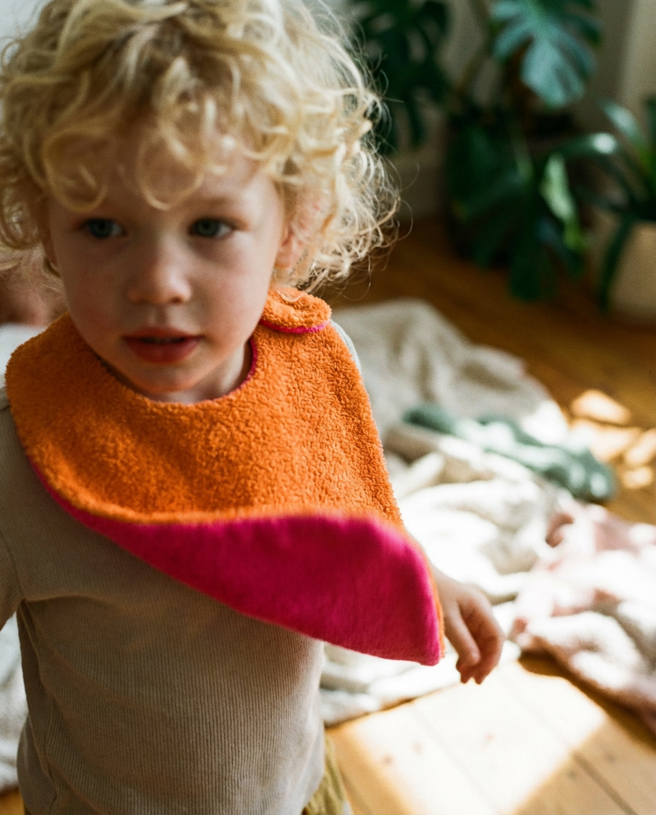 Reversible Bib orange/fuchsia cotton terry