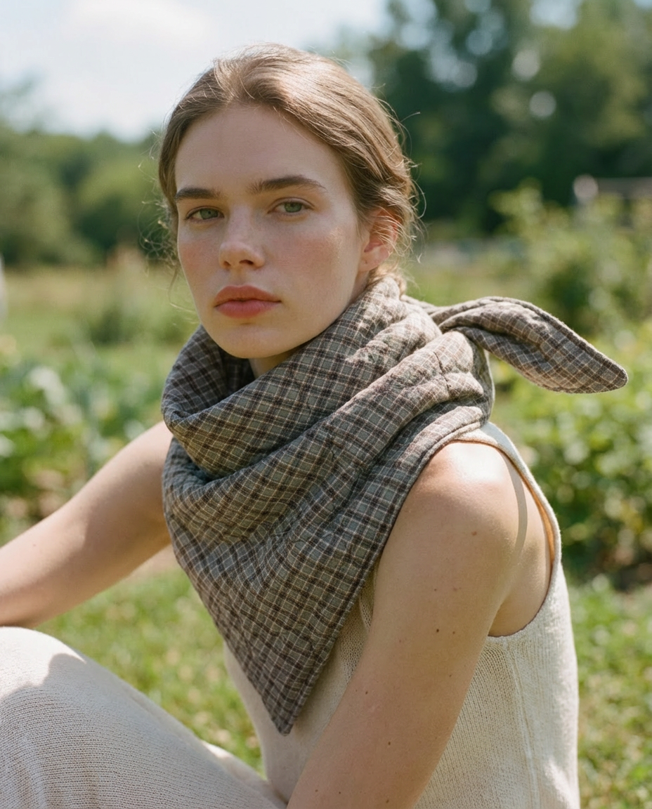 Scarf Cape checkered khaki