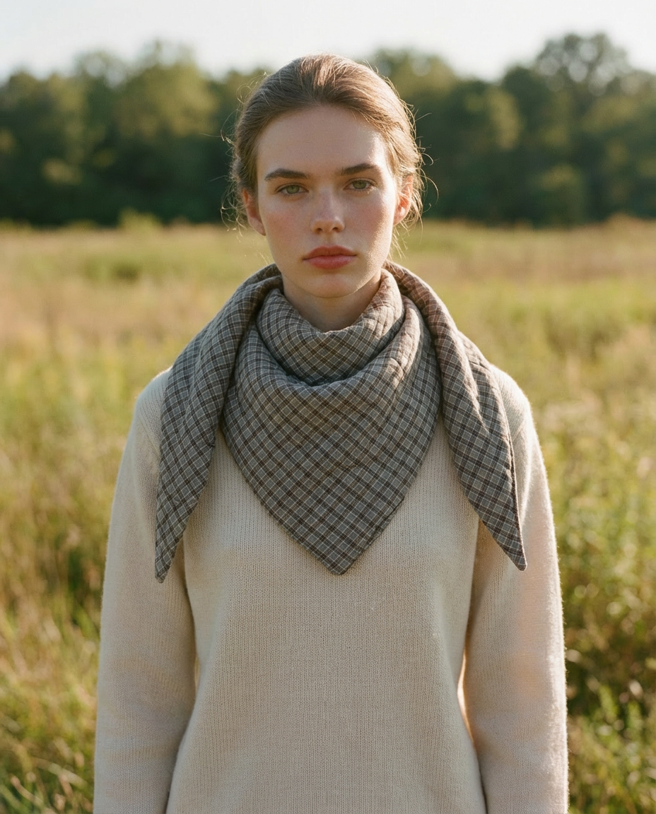 Scarf Cape checkered khaki