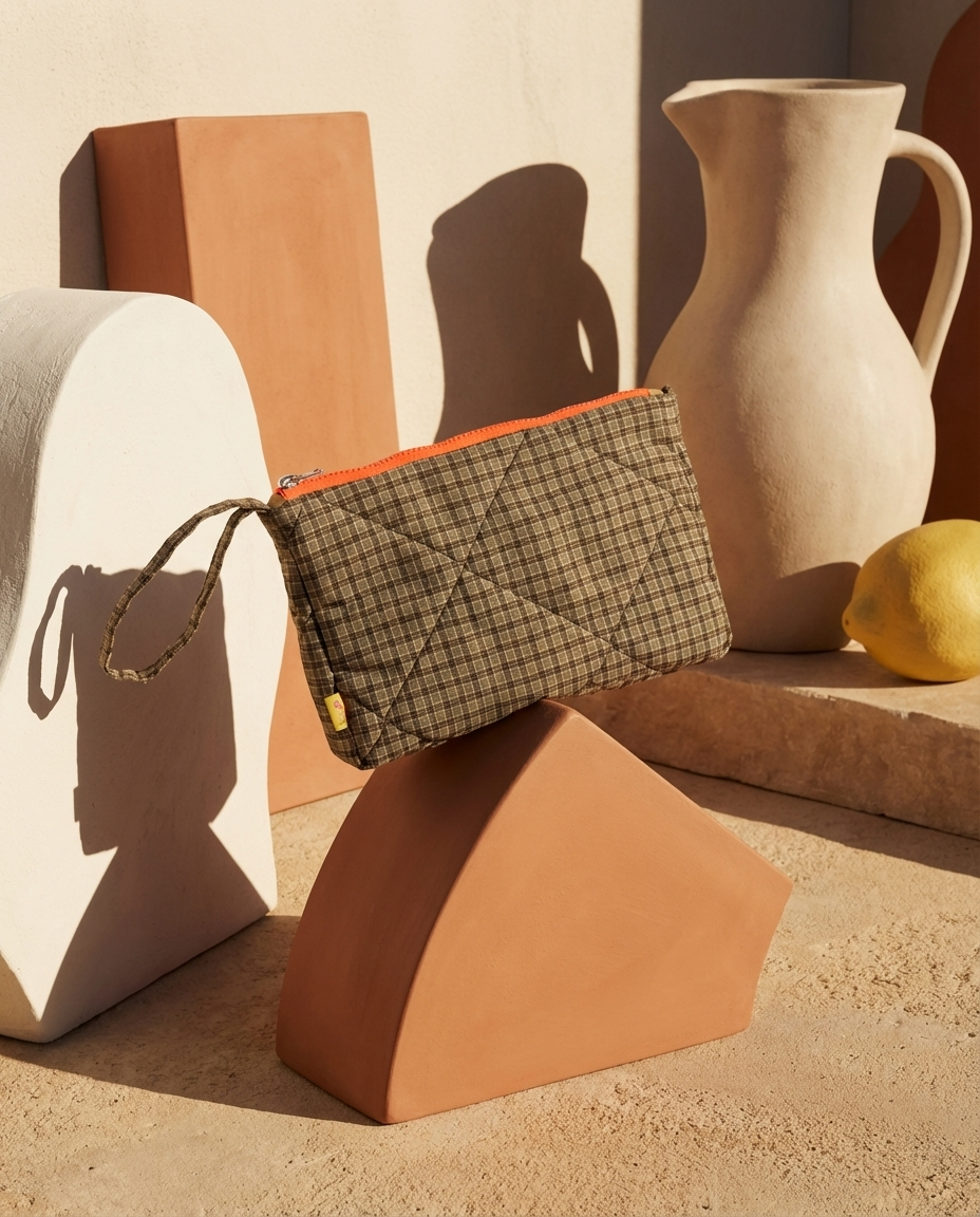 Toiletry Pouch checkered khaki