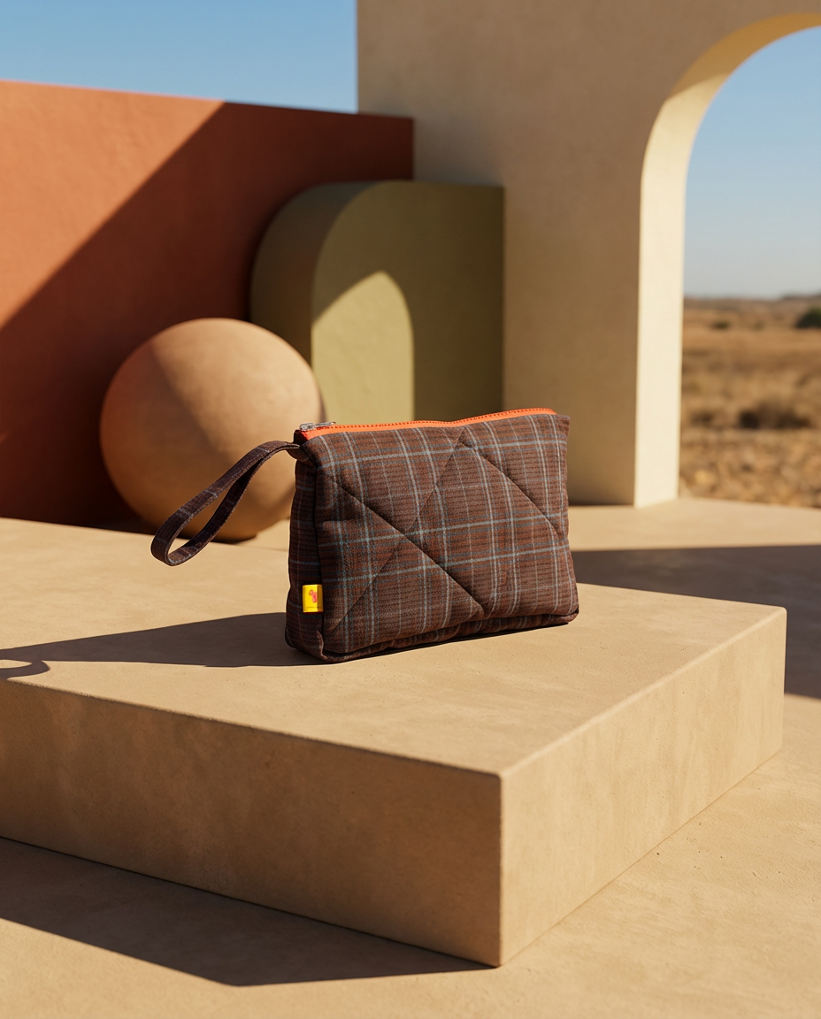 Toiletry Pouch checkered brown y blue