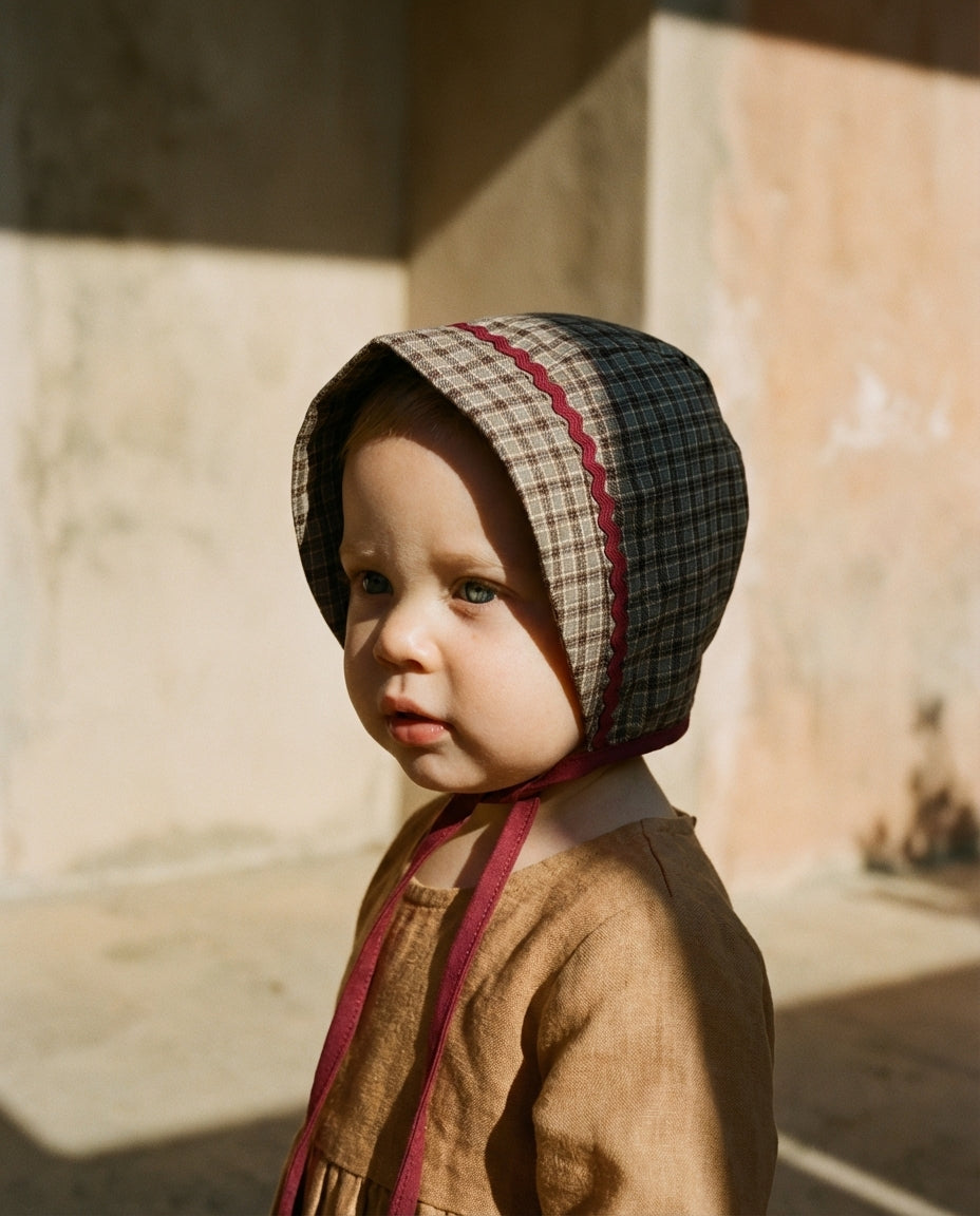 Bonnet baby checkered khaki