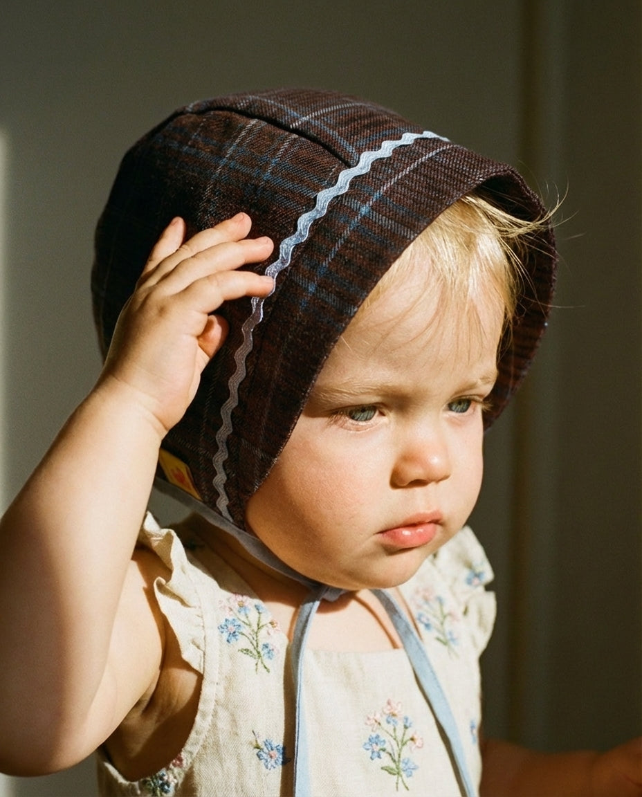 Bonnet baby checkered blue