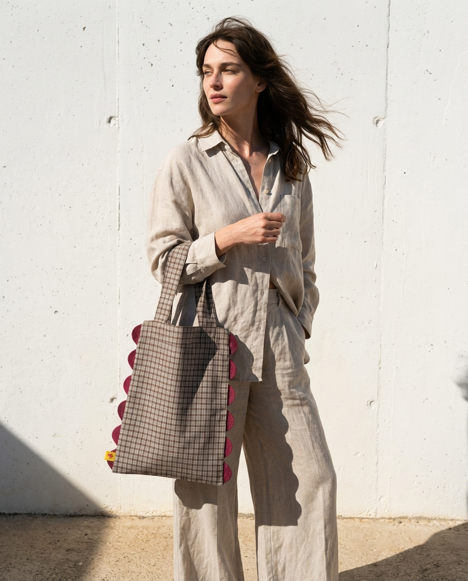 Tote Portobello checkered khaki