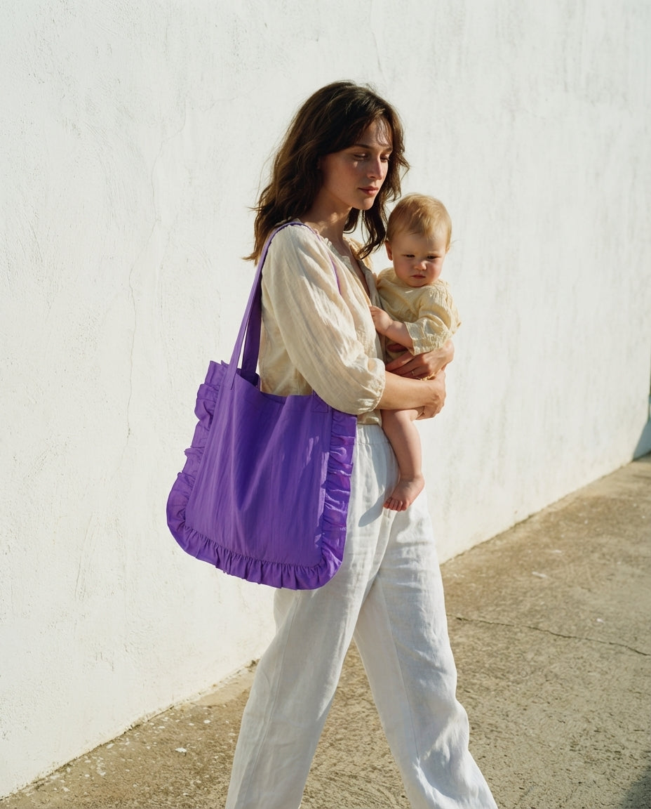 Tote Bag with ruffles lilac