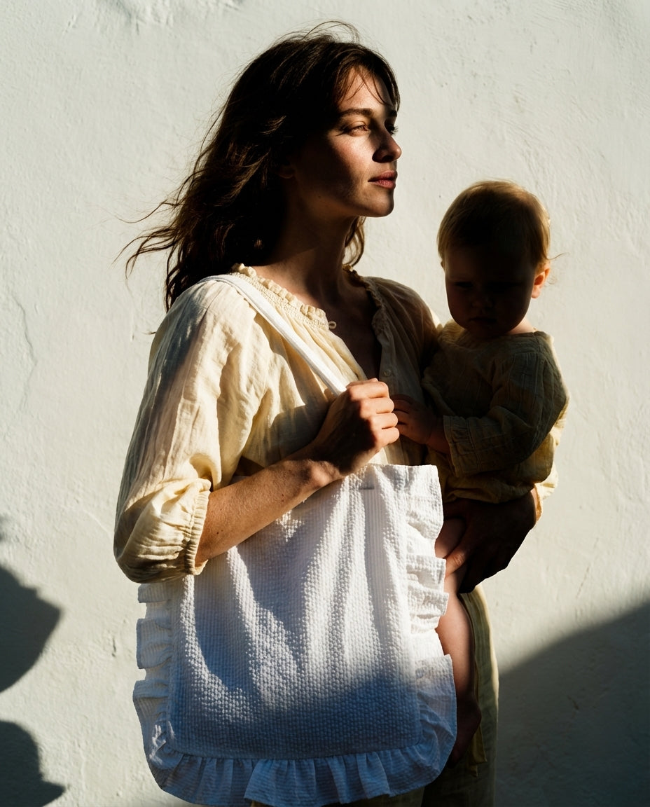 Tote Bag with ruffles white