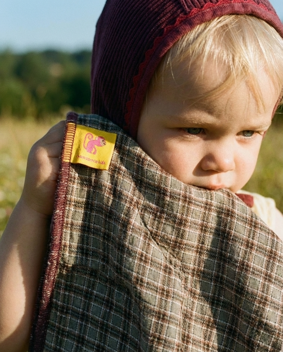 Muslin de organic cotton CUADROS & BURGUNDY