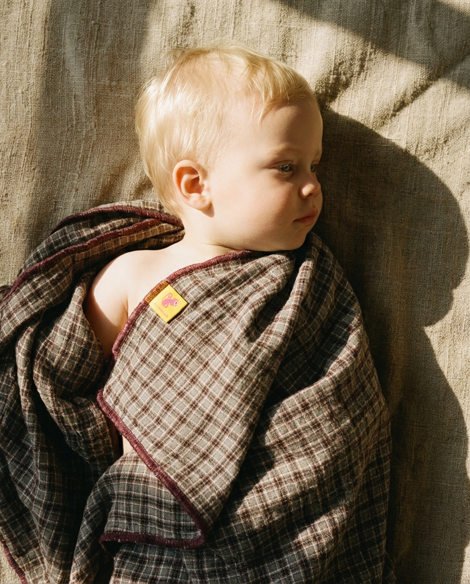 Muslin de organic cotton CUADROS & BURGUNDY