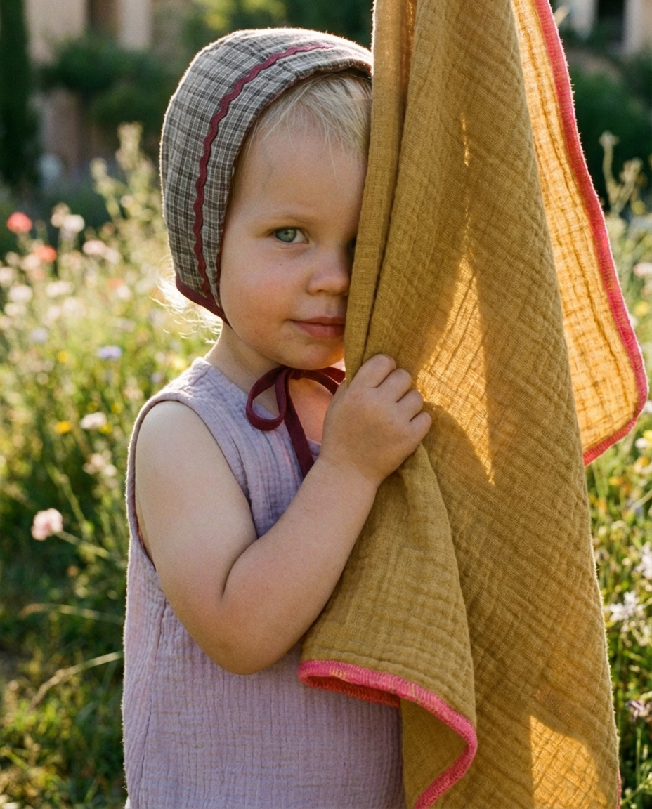 Muslin de Organic Cotton CURRY & FUCSIA